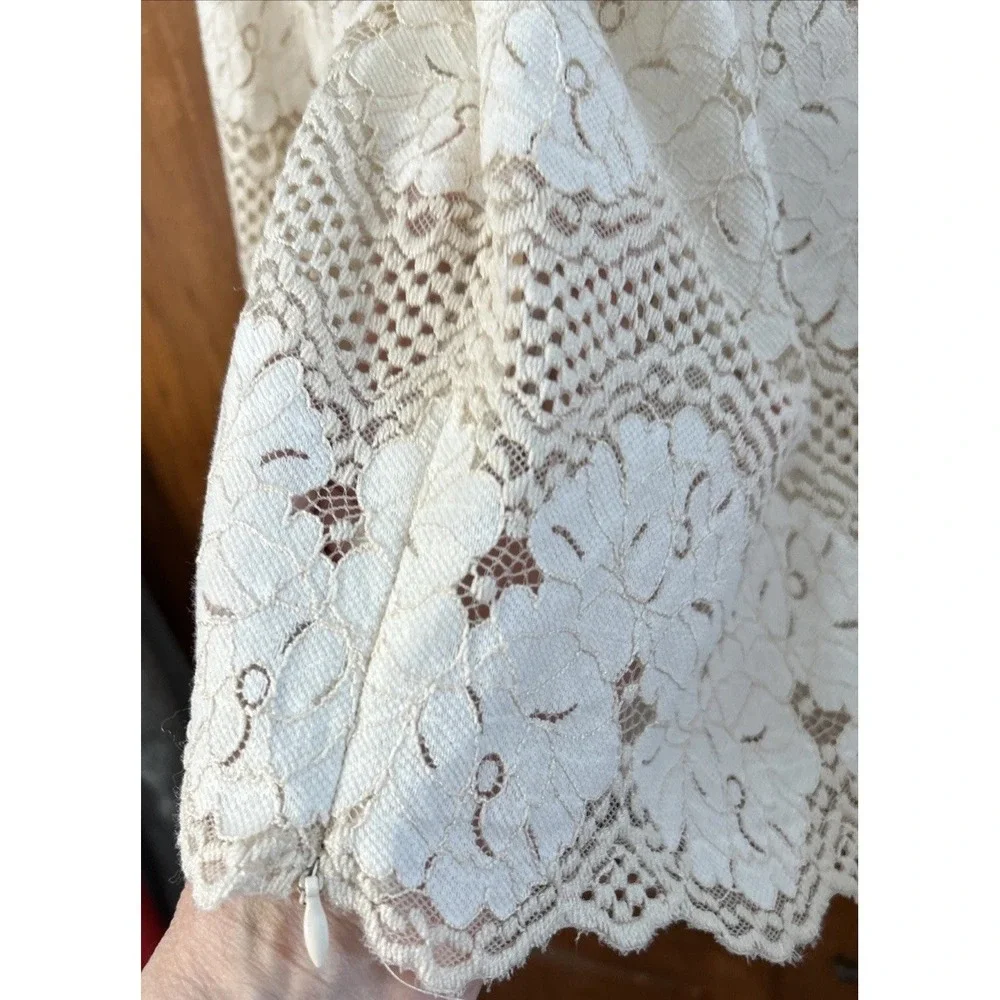 Dolan x Anthropologie Left Coast Mock Neck Long Sleeve Blouse Ivory Lace Small